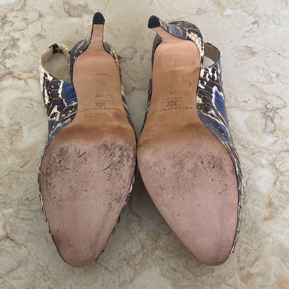 Brian Atwood Slingback Platform Stiletto Heels Snakeskin Leather - Picture 14 of 14